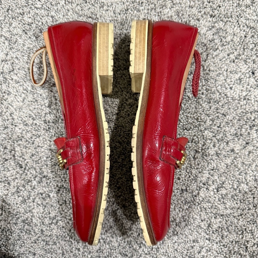 Vtg Bally Red Patent Leather Croc Emboss PointedToe Loafers Italy Women’s US 7.5 - Picture 5 of 13